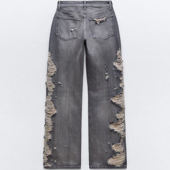 ZARA TRF MID-RISE WIDE LEGβRIPPEDβJEANS - Picture 2 of 6